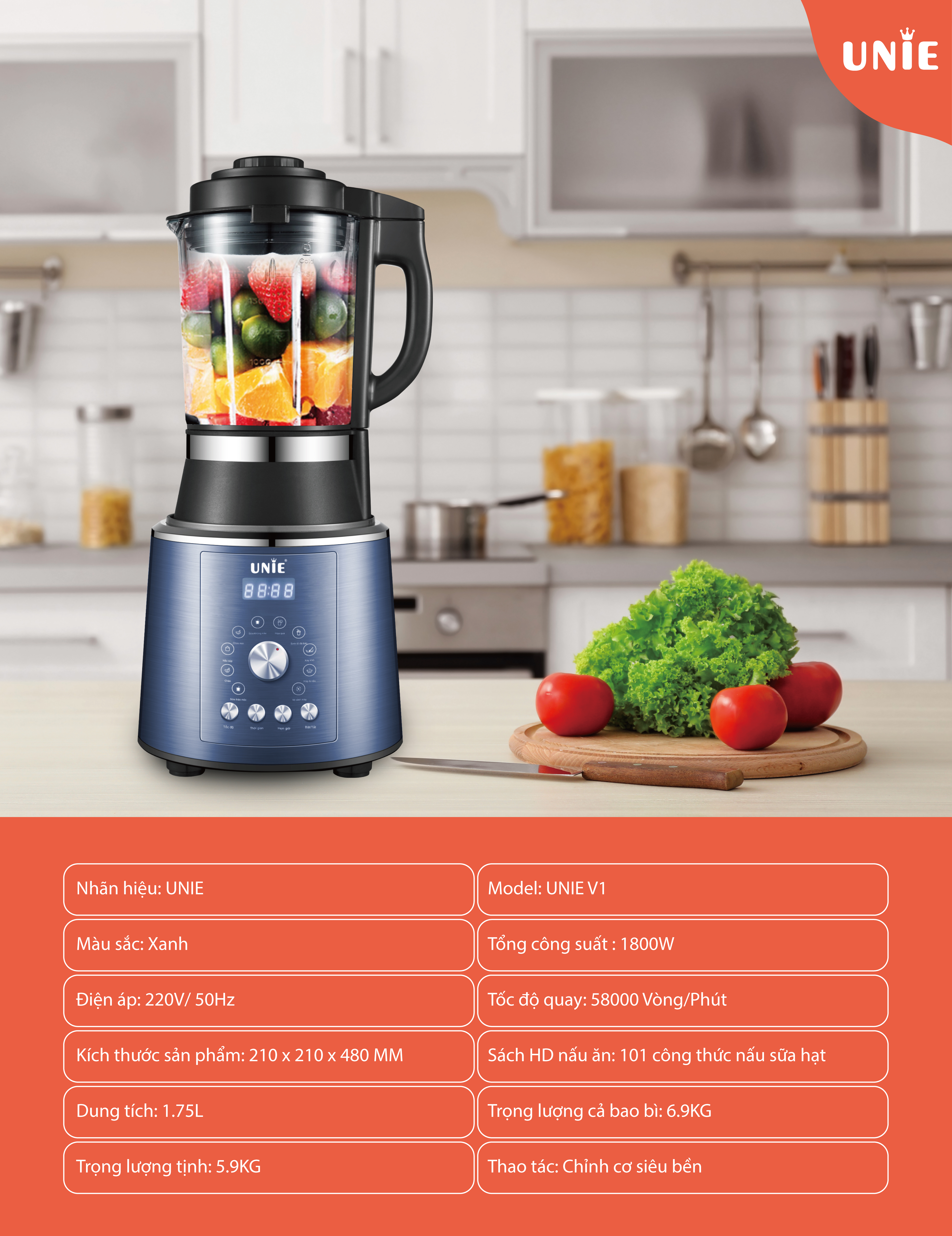 Thông số máy làm sữa hạt UNIE V1