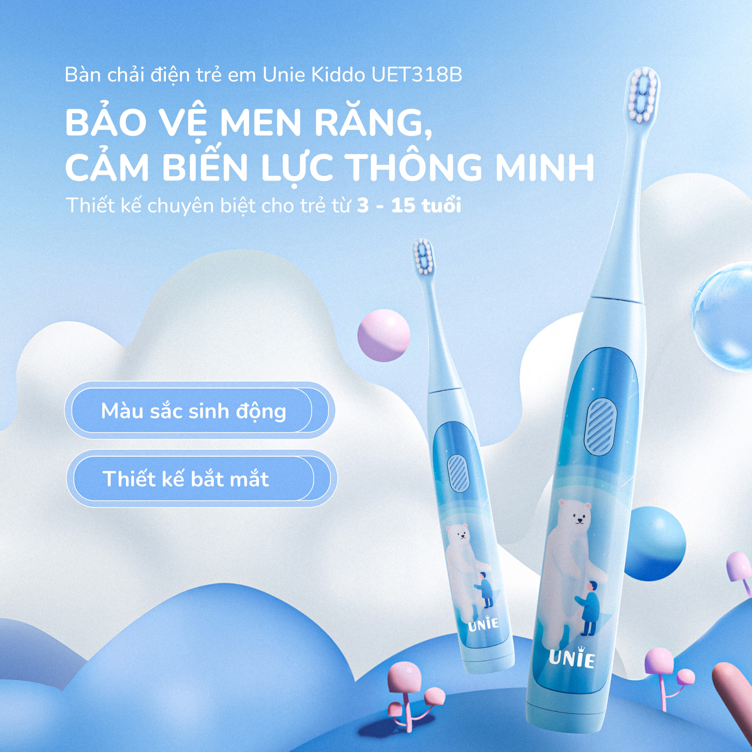 Bàn chải điện trẻ em Unie Kiddo UET318B cảm biến lực thông minh - Ảnh 2