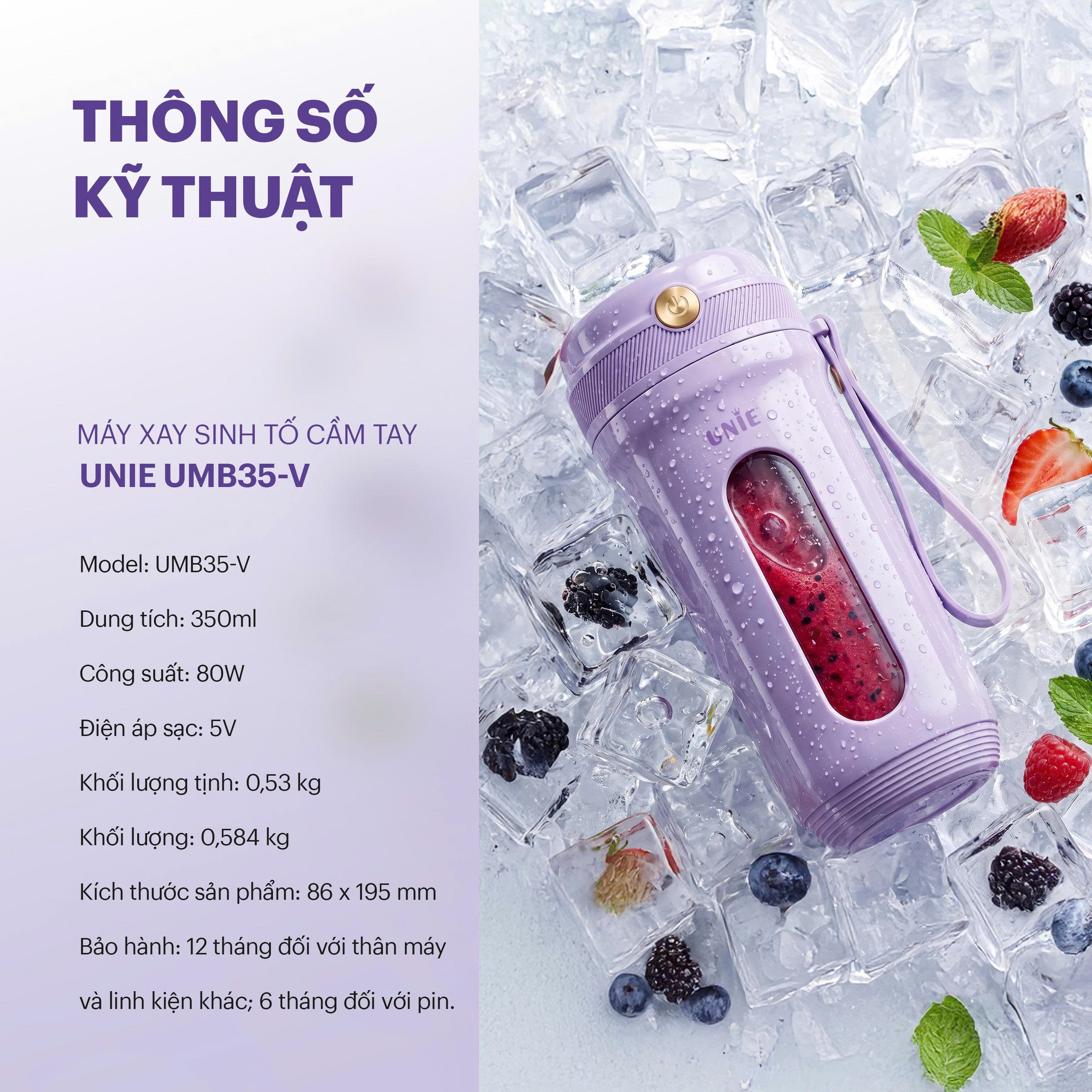 Máy xay sinh tố cầm tay UNIE UMB35-V xay nhanh nhuyễn mịn - Ảnh 15