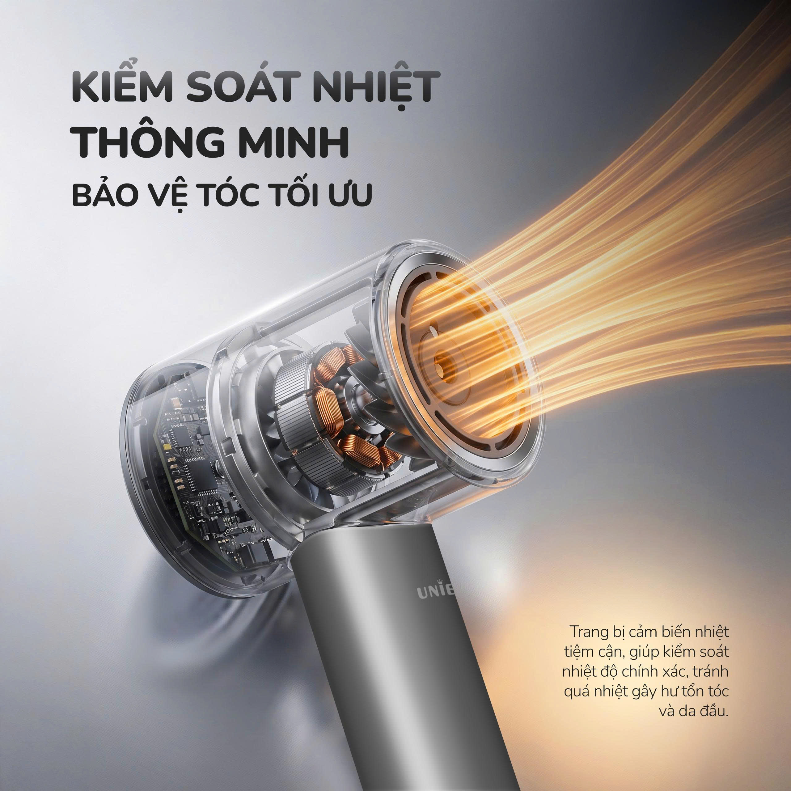 Máy sấy tóc thông minh Unie UHD512G - Sấy siêu nhanh, tóc mềm mượt với động cơ BLDC 110.000 vòng/phút - Ảnh 3