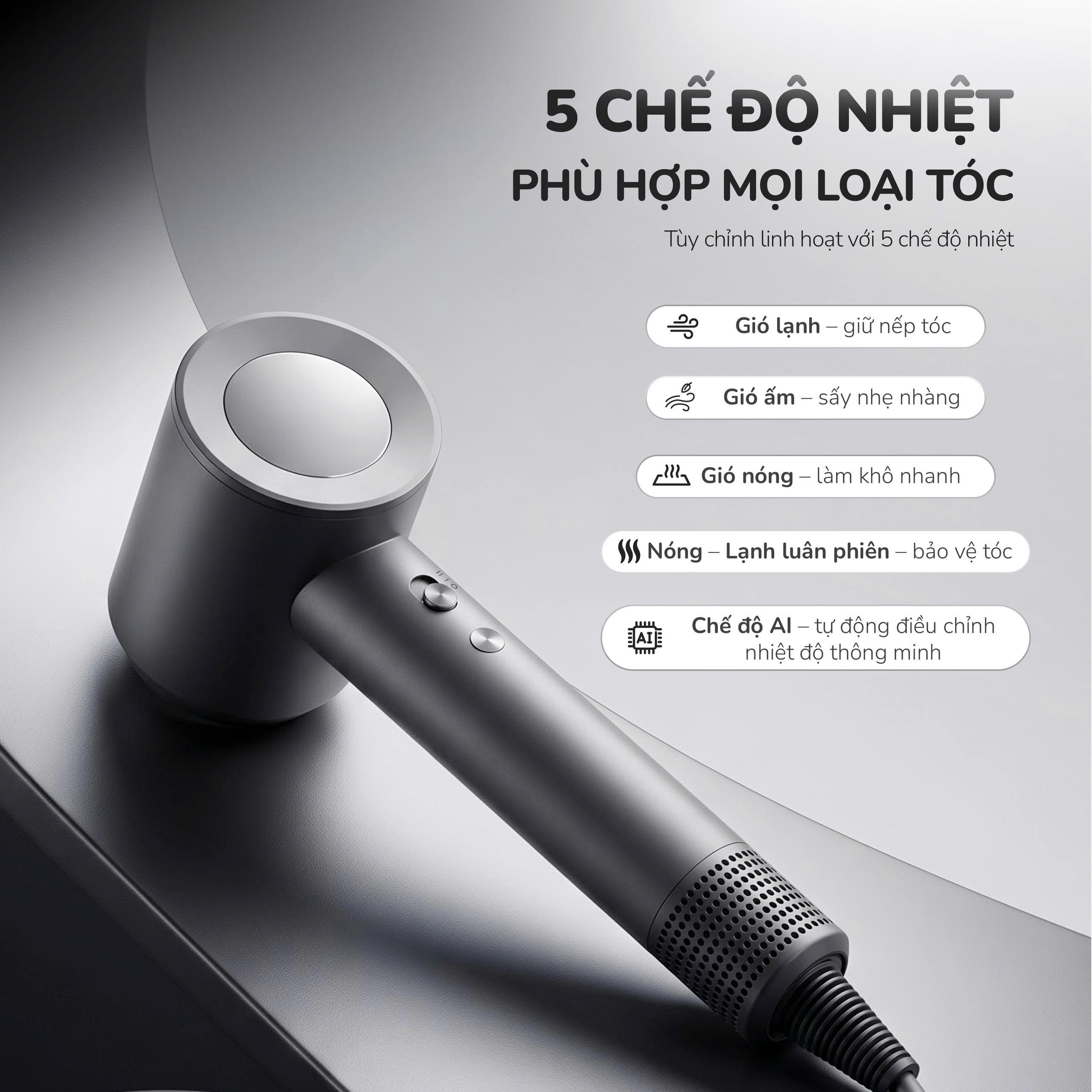Máy sấy tóc thông minh Unie UHD512G - Sấy siêu nhanh, tóc mềm mượt với động cơ BLDC 110.000 vòng/phút - Ảnh 6