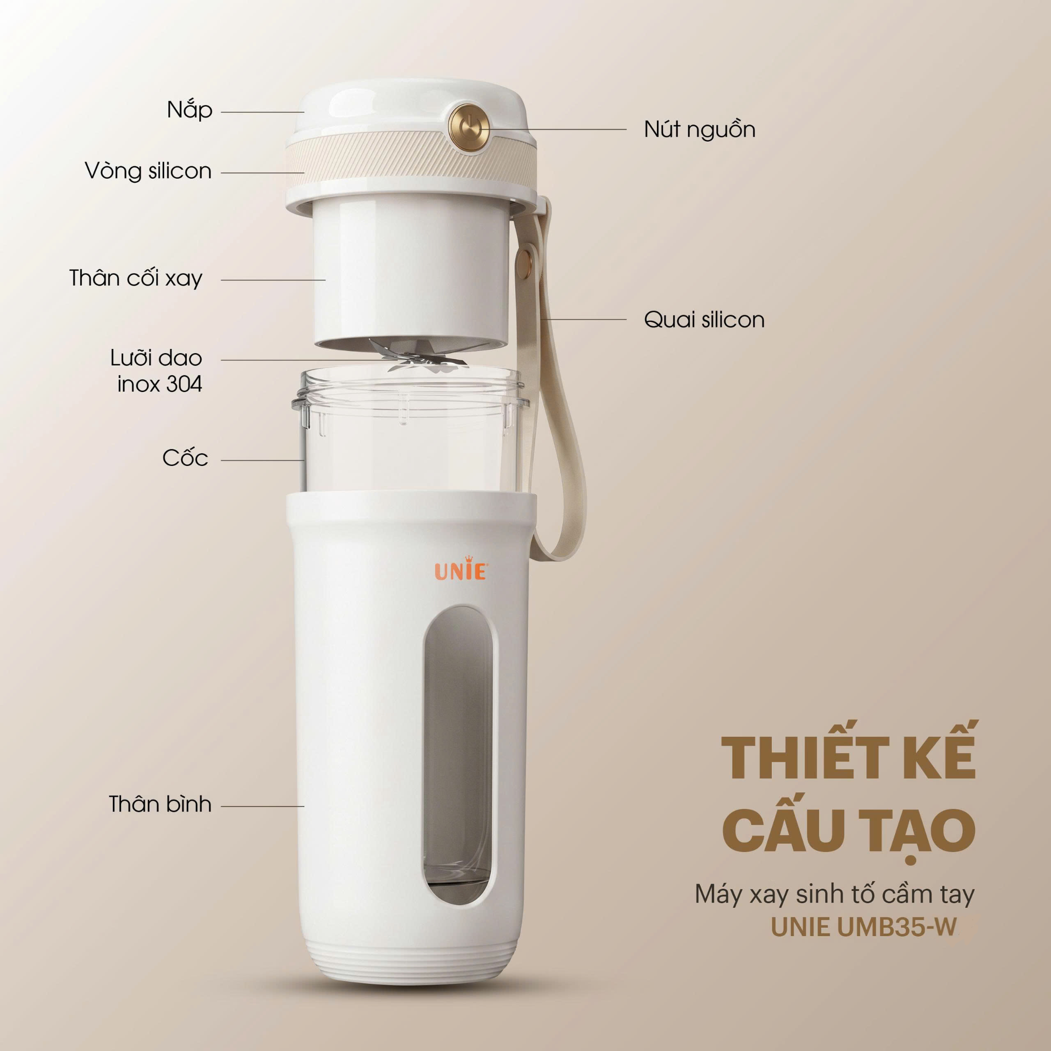 Máy xay sinh tố cầm tay UNIE UMB35-W xay nhanh nhuyễn mịn - Ảnh 12