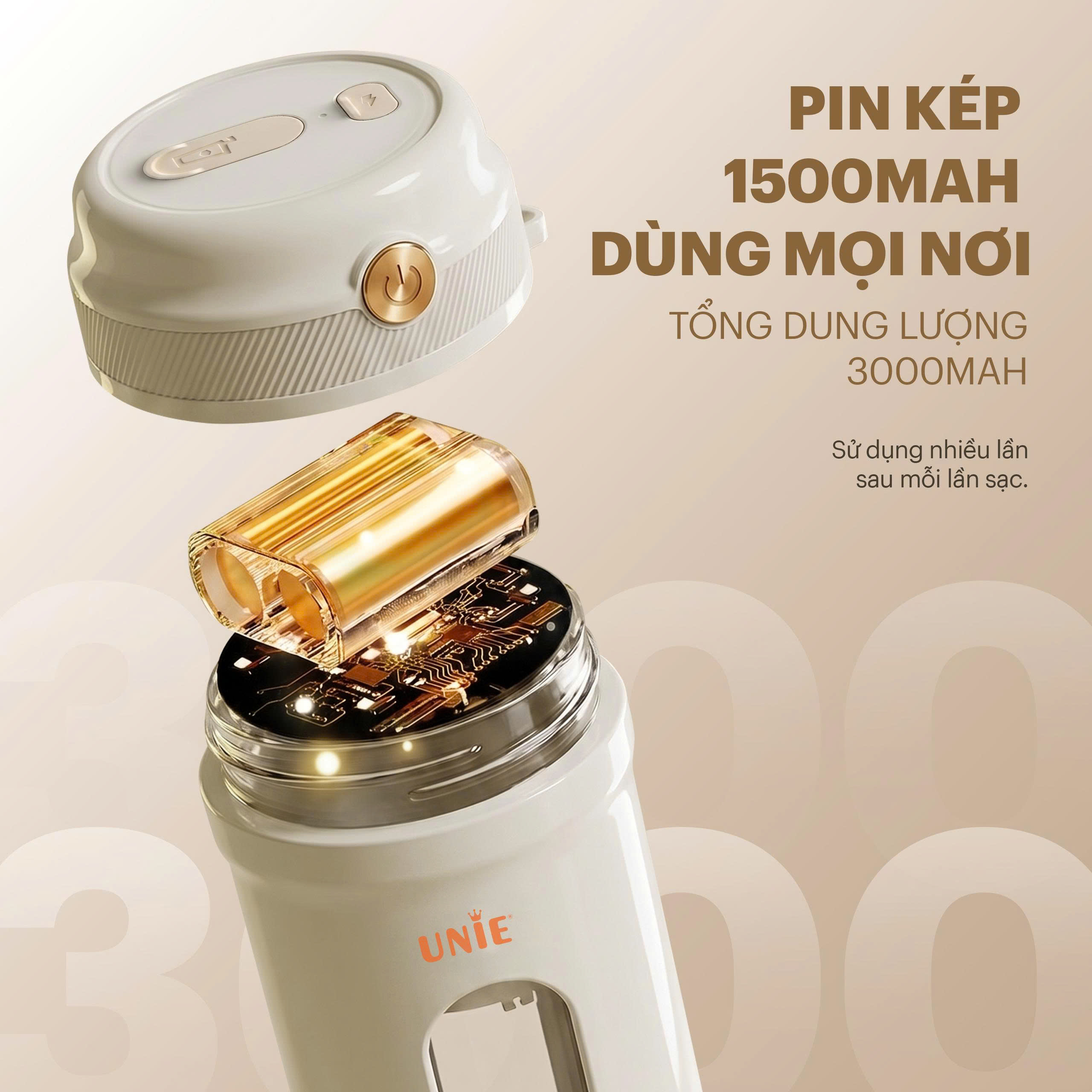 Máy xay sinh tố cầm tay UNIE UMB35-W xay nhanh nhuyễn mịn - Ảnh 5
