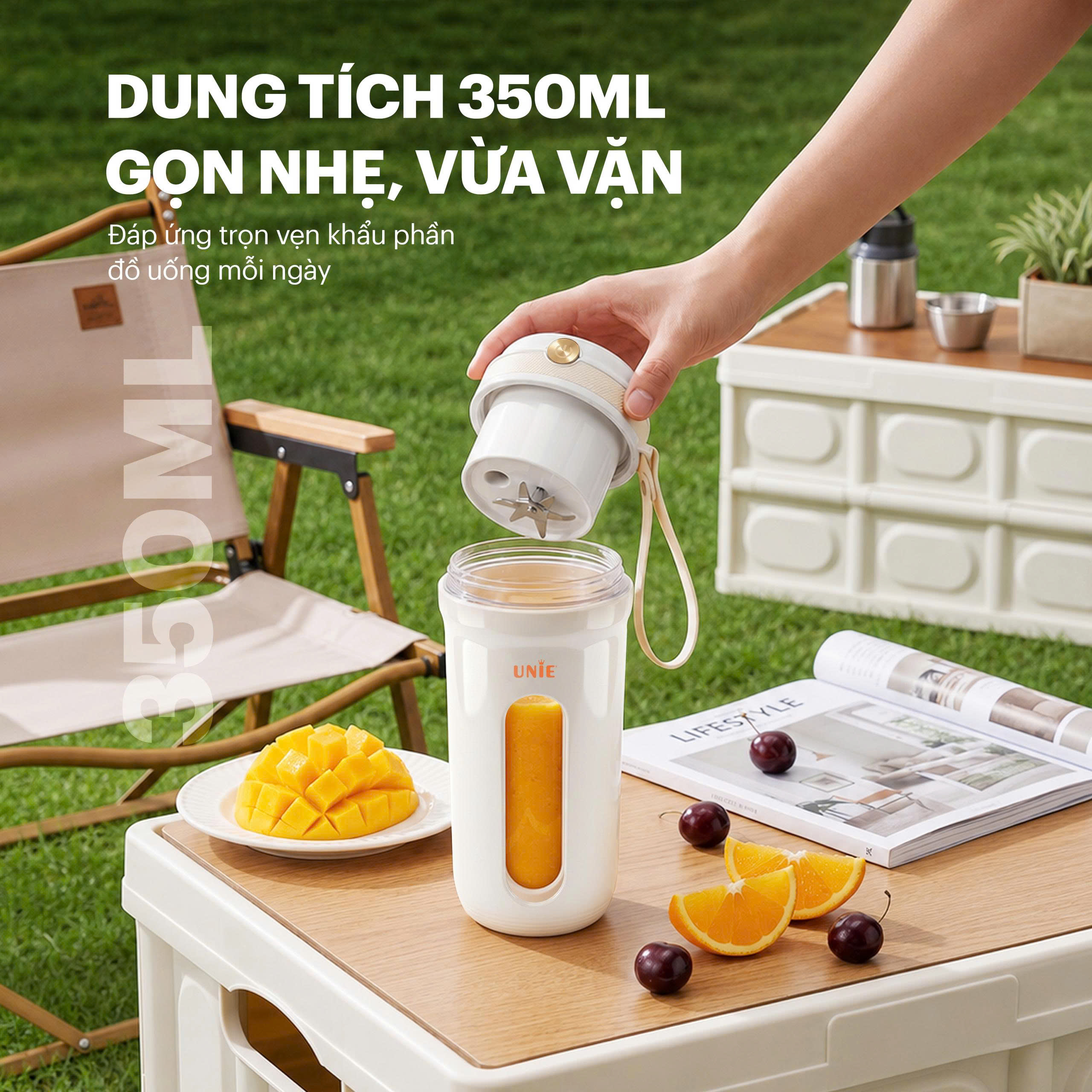 Máy xay sinh tố cầm tay UNIE UMB35-W xay nhanh nhuyễn mịn - Ảnh 7