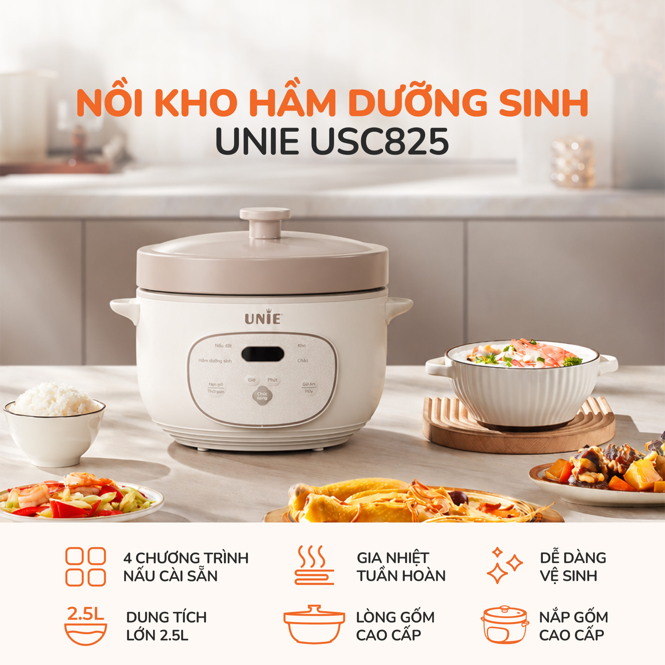 NỒI KHO HẦM DƯỠNG SINH UNIE USC825 – LÒNG GỐM CERAMIC CAO CẤP - Ảnh 2