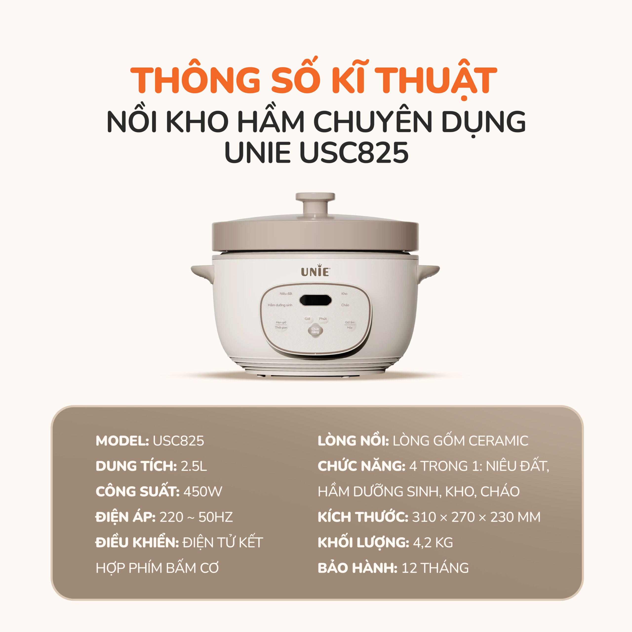 NỒI KHO HẦM DƯỠNG SINH UNIE USC825 – LÒNG GỐM CERAMIC CAO CẤP - Ảnh 12