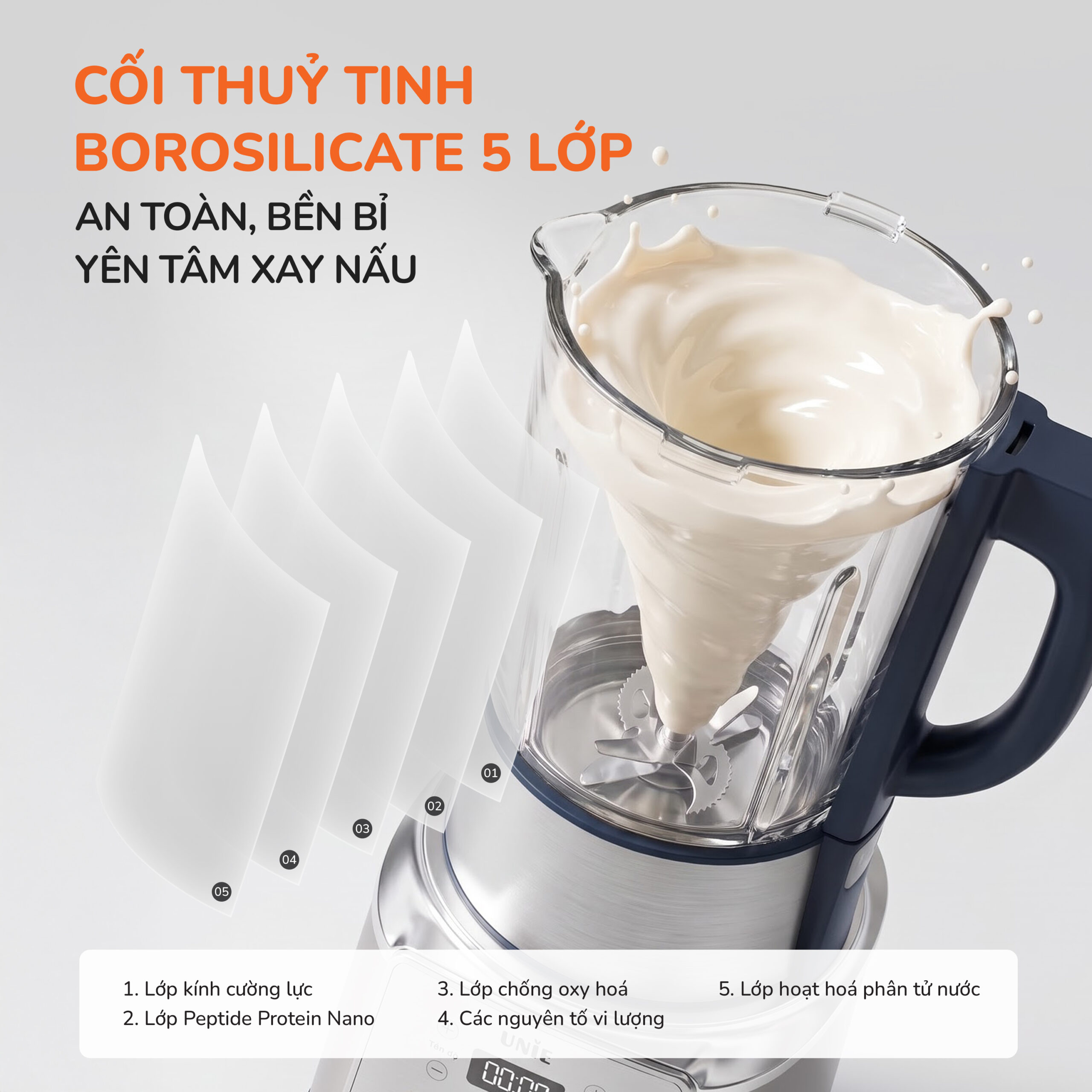 Máy làm sữa hạt UNIE V9S - PE, động cơ mạnh mẽ, dung tích 1,75L - Ảnh 6