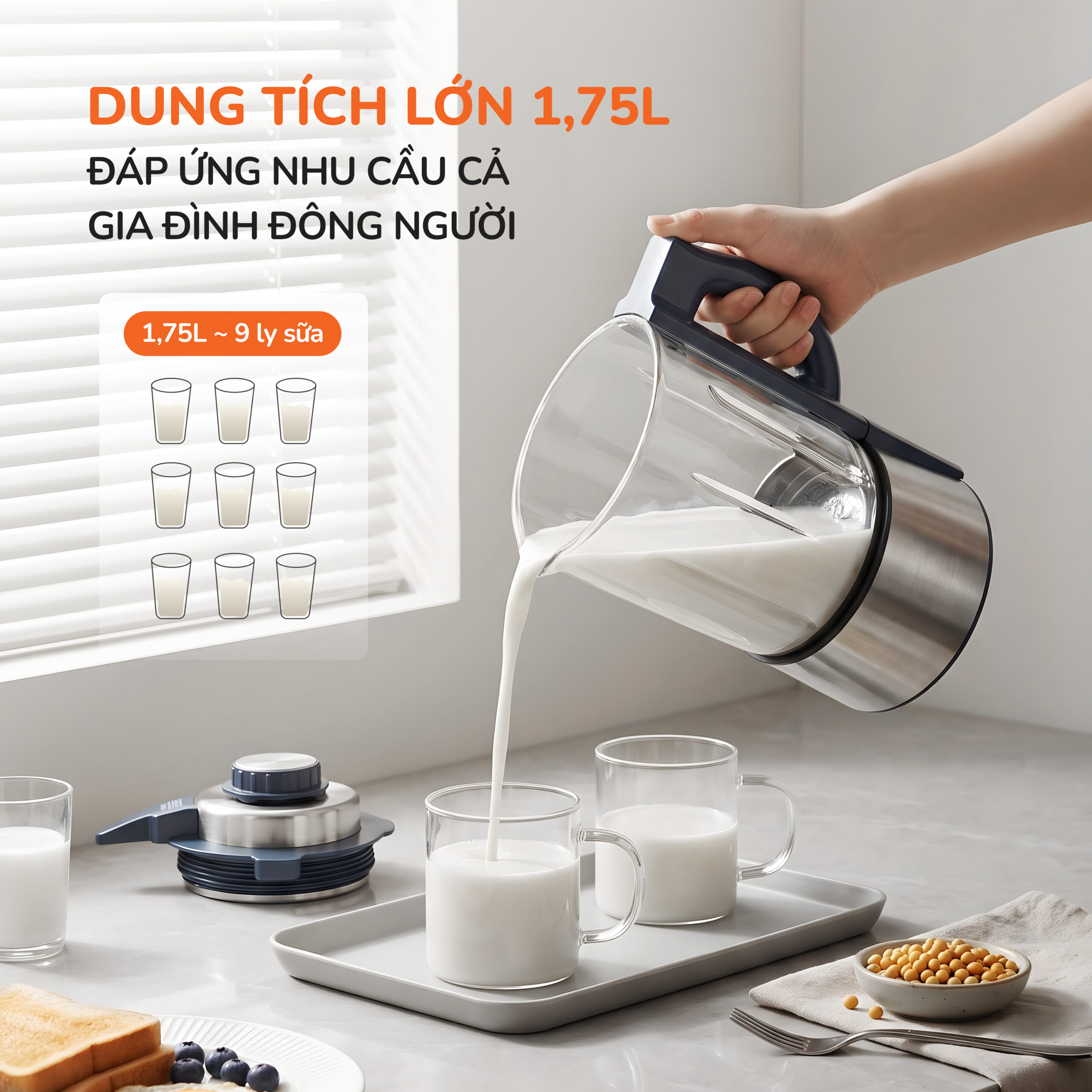 Máy làm sữa hạt UNIE V9S - PE, động cơ mạnh mẽ, dung tích 1,75L - Ảnh 7
