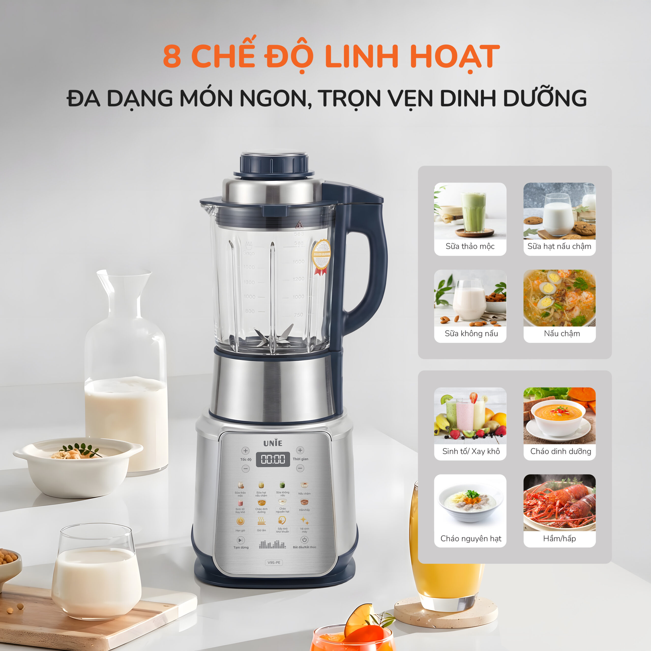 Máy làm sữa hạt UNIE V9S - PE, động cơ mạnh mẽ, dung tích 1,75L - Ảnh 8