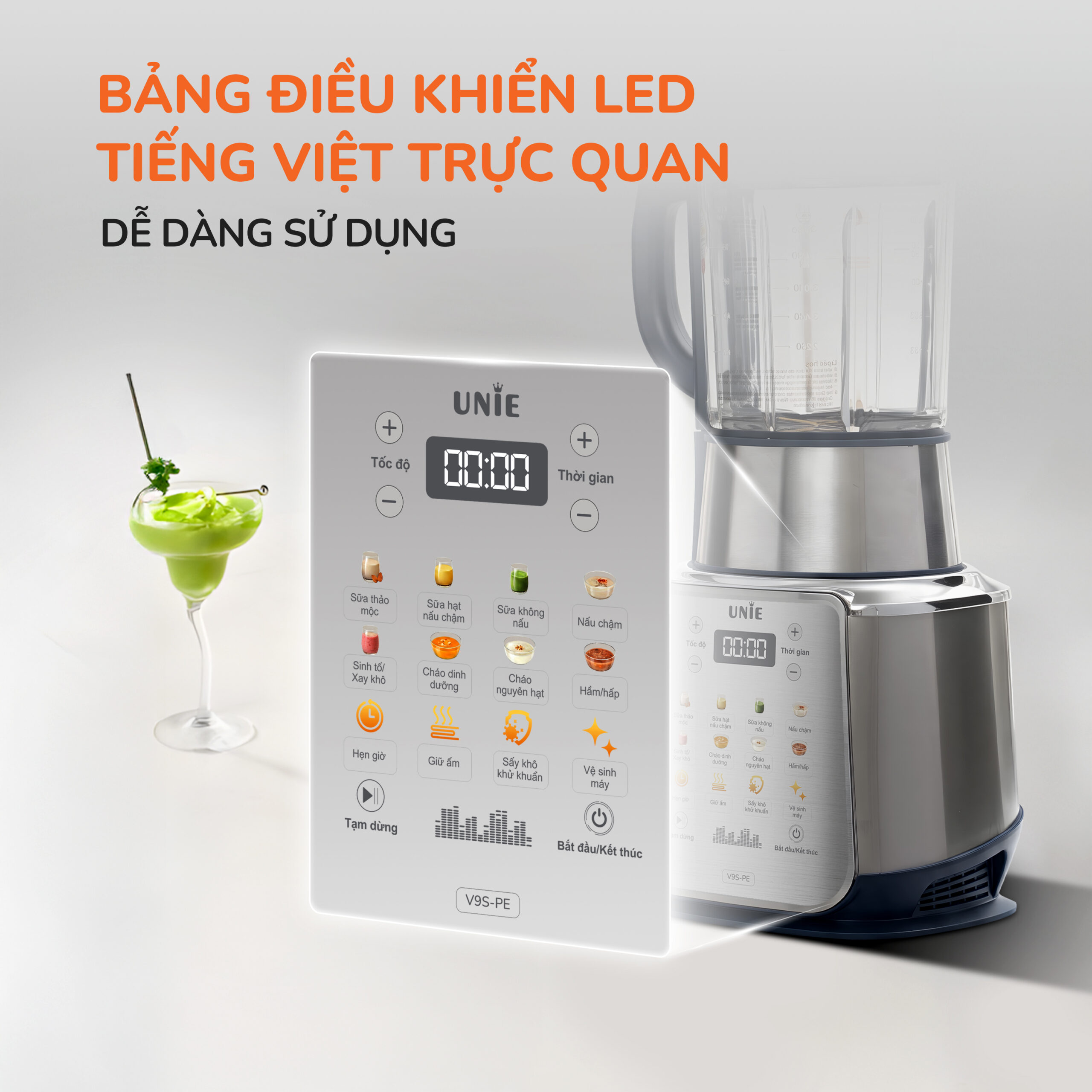 Máy làm sữa hạt UNIE V9S - PE, động cơ mạnh mẽ, dung tích 1,75L - Ảnh 9