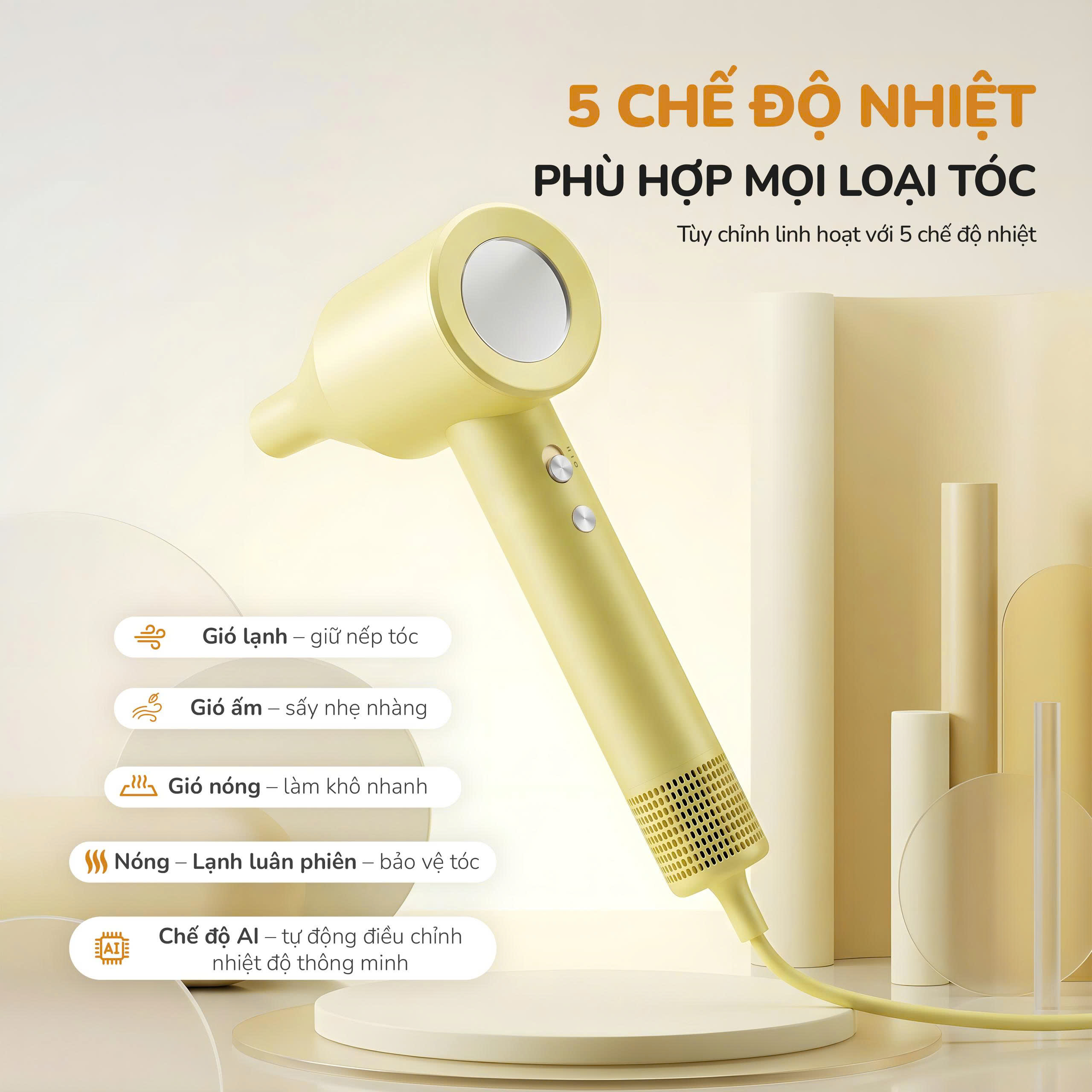 Máy sấy tóc thông minh Unie UHD512Y - Sấy siêu nhanh, tóc mềm mượt với động cơ BLDC 110.000 vòng/phút - Ảnh 6